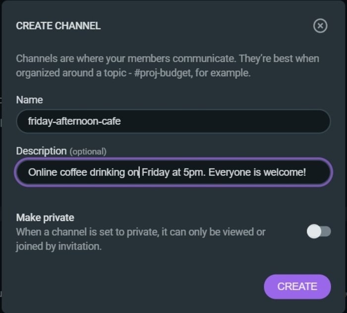 Creating a new channel in Pumble