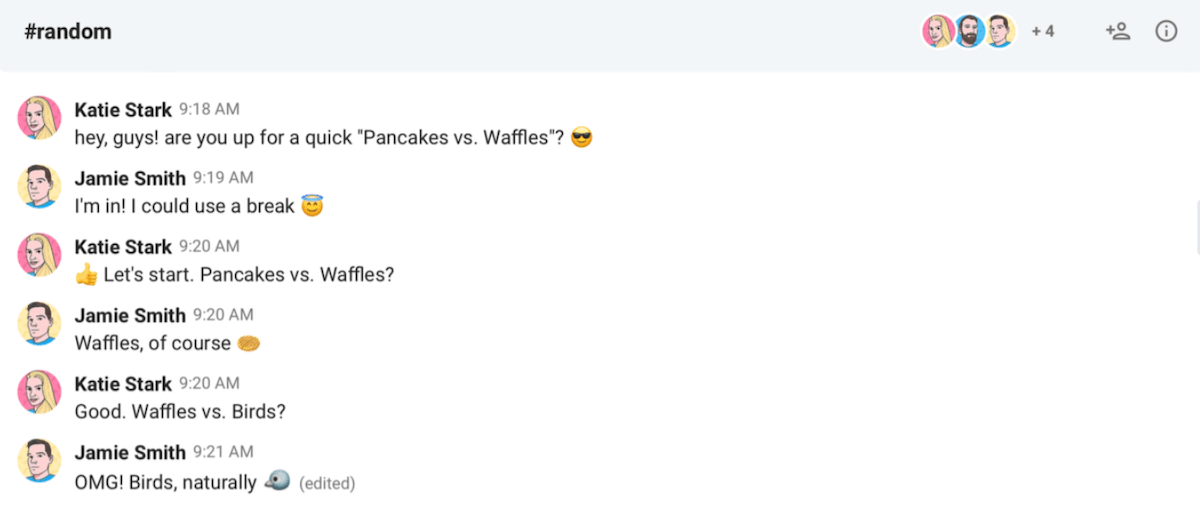 Example of Pancakes vs Waffles played in Pumble