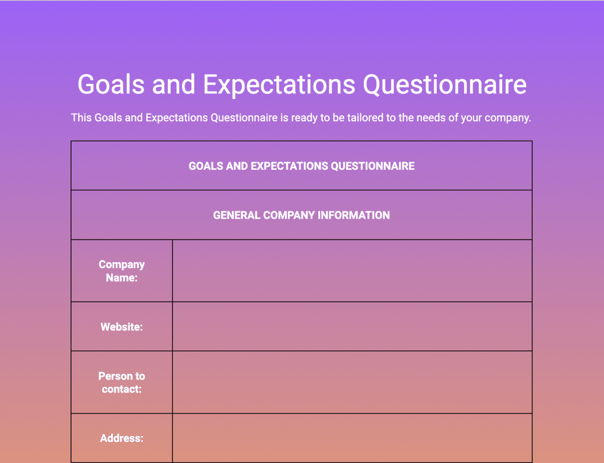 Goals and expectations questionnaire