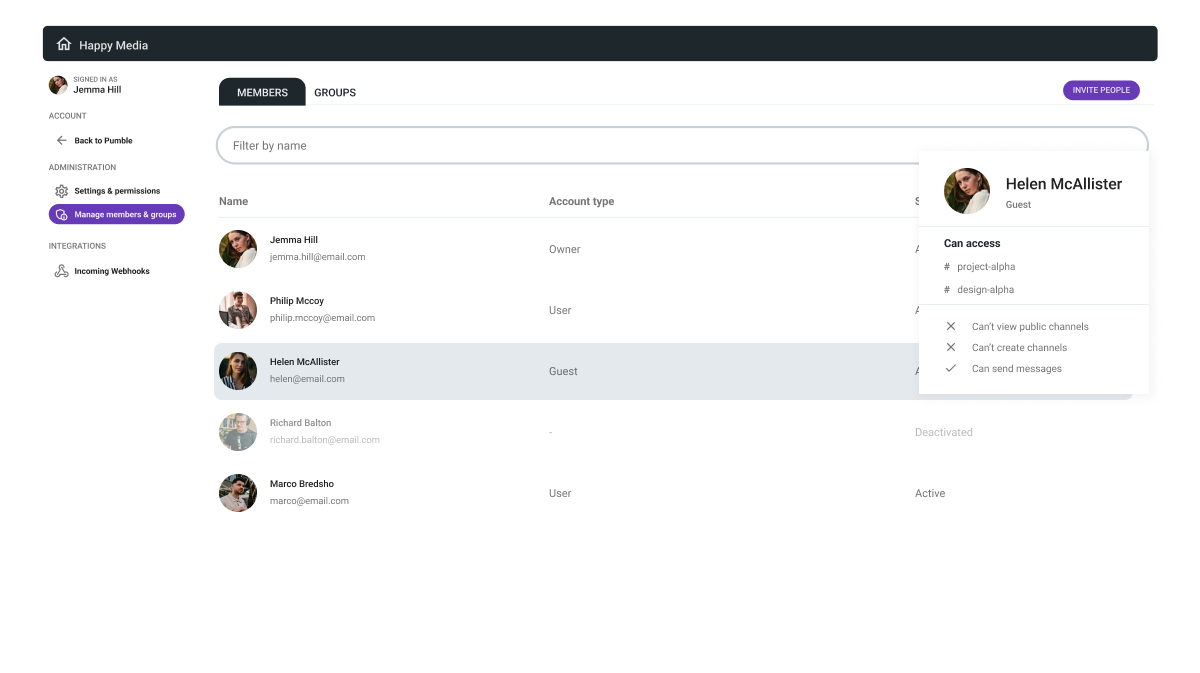 Managing guest access in Pumble