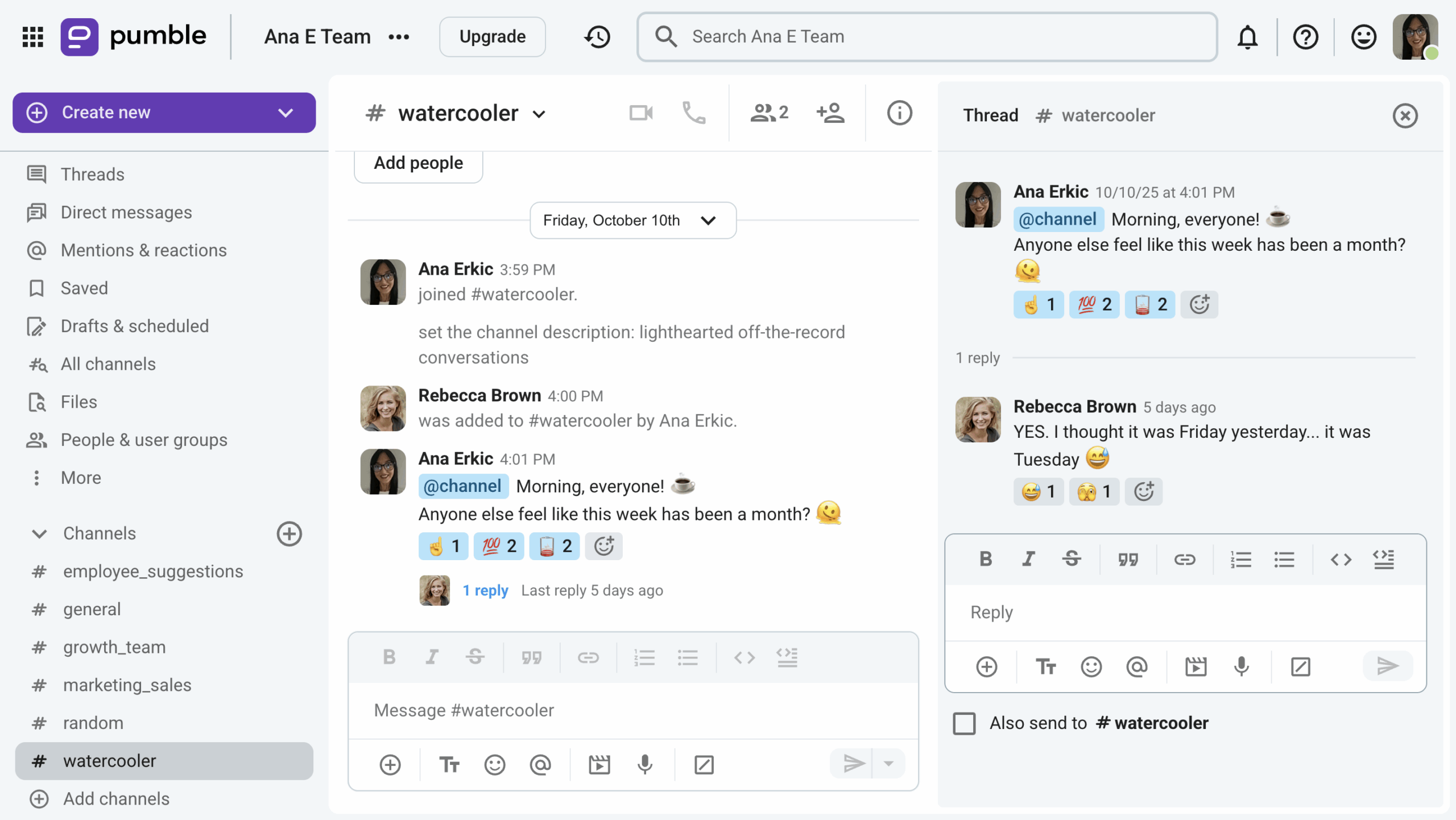 Non-work conversations across teams in Pumble