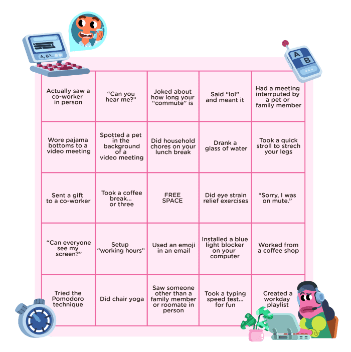 Remote work bingo template