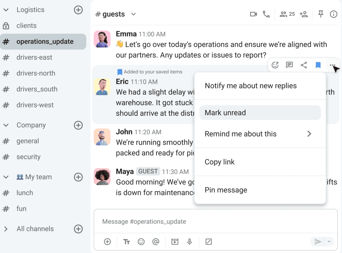 Save and pin messages in Pumble