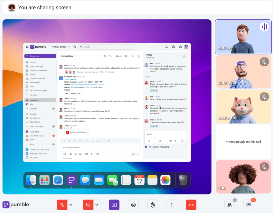 Share your screen, send messages, use reactions, and raise your hand during meetings