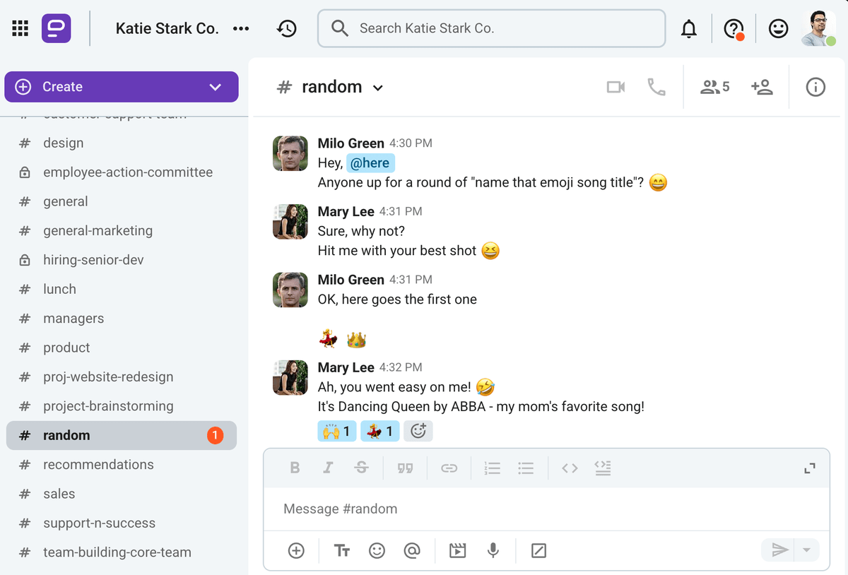 The #random channel on Pumble is an excellent place for coworkers to chit-chat and bond