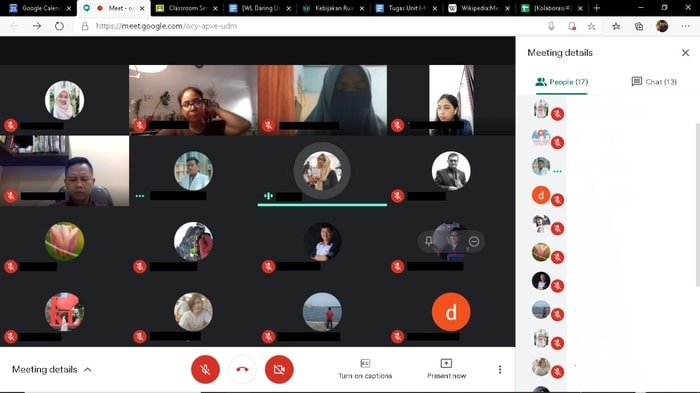 Video meeting in Google Meet, a video conferencing tool