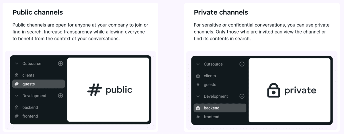 Work in public and private channels