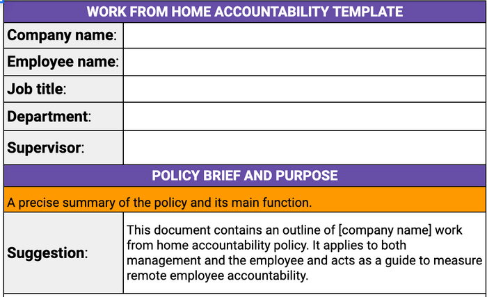 Work from home accountability template