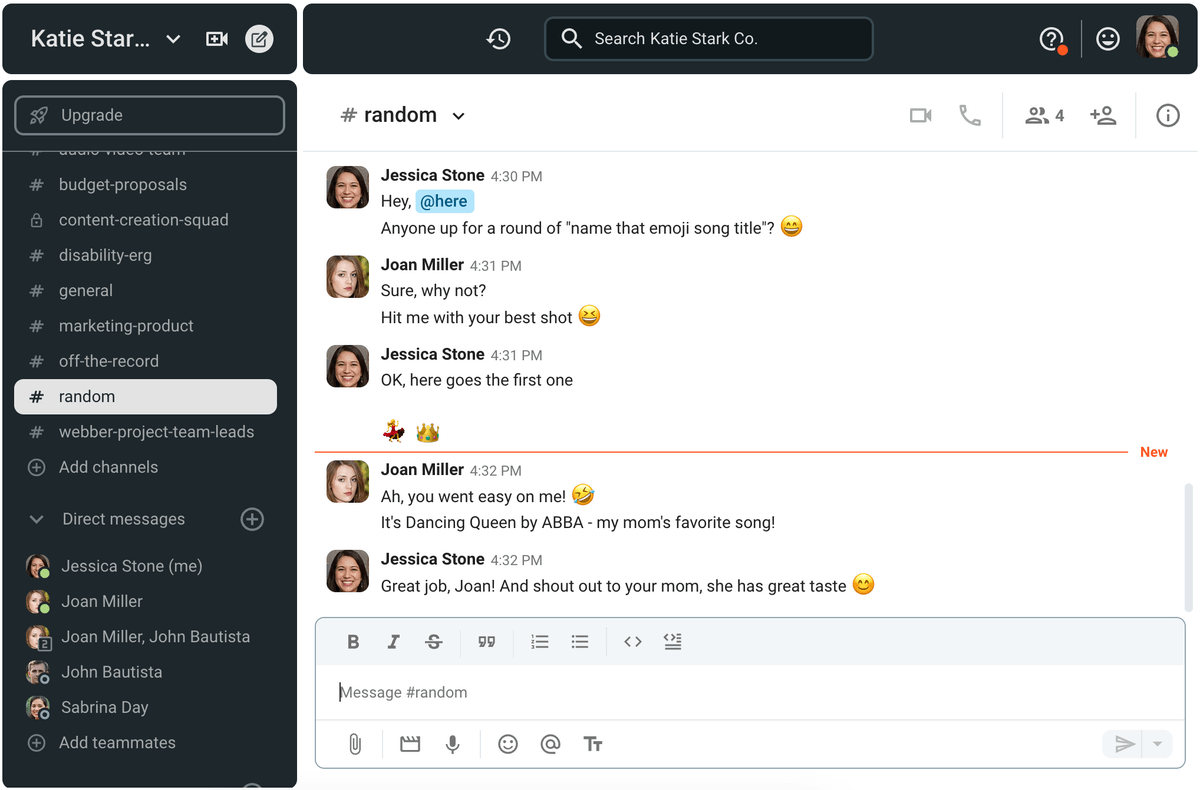Example of a remote-friendly team-building exercise on Pumble, a team communication app