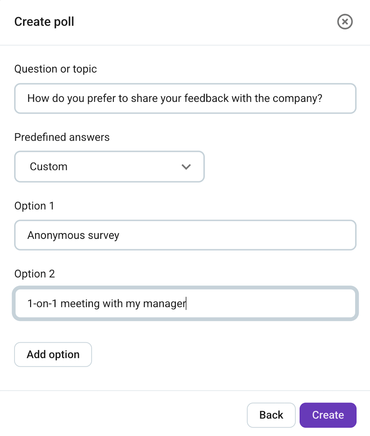 Creating a poll on Pumble, a business messaging app