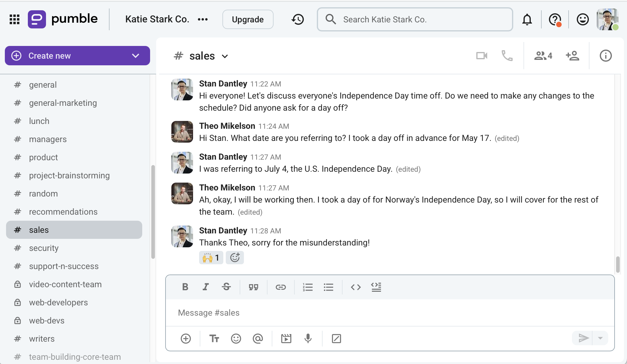 Cultural differences in celebrating certain holidays in Pumble, a team communication app