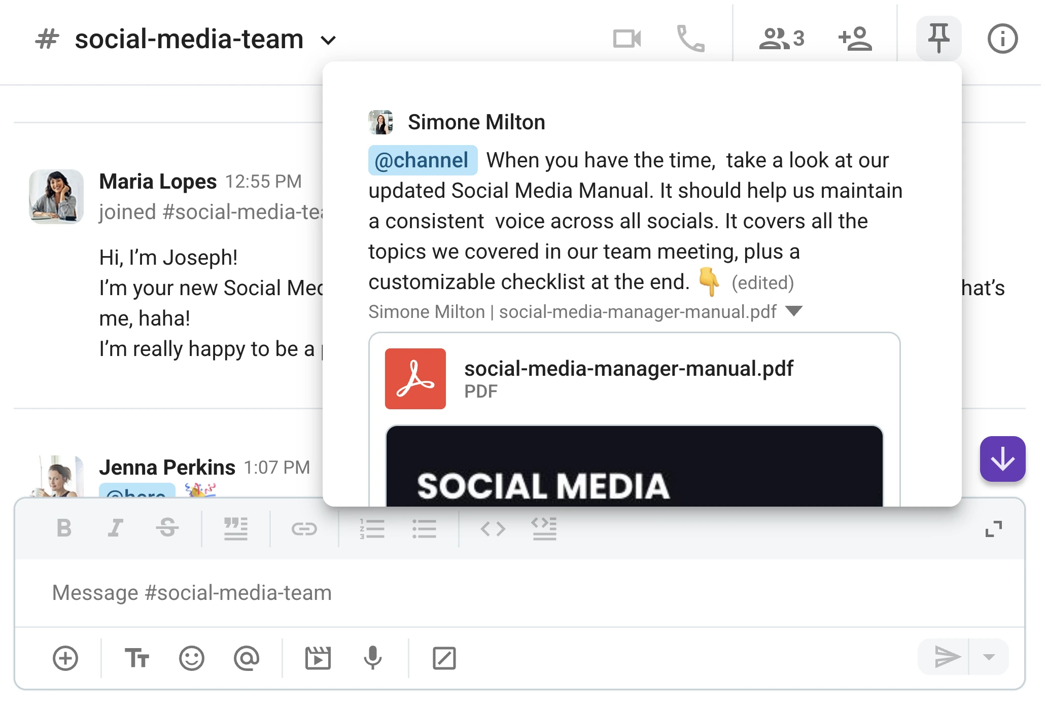 Pinning Pumble messages boosts their visibility