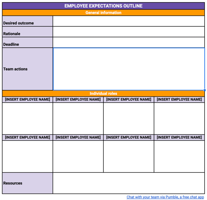 Setting expectations with employees template