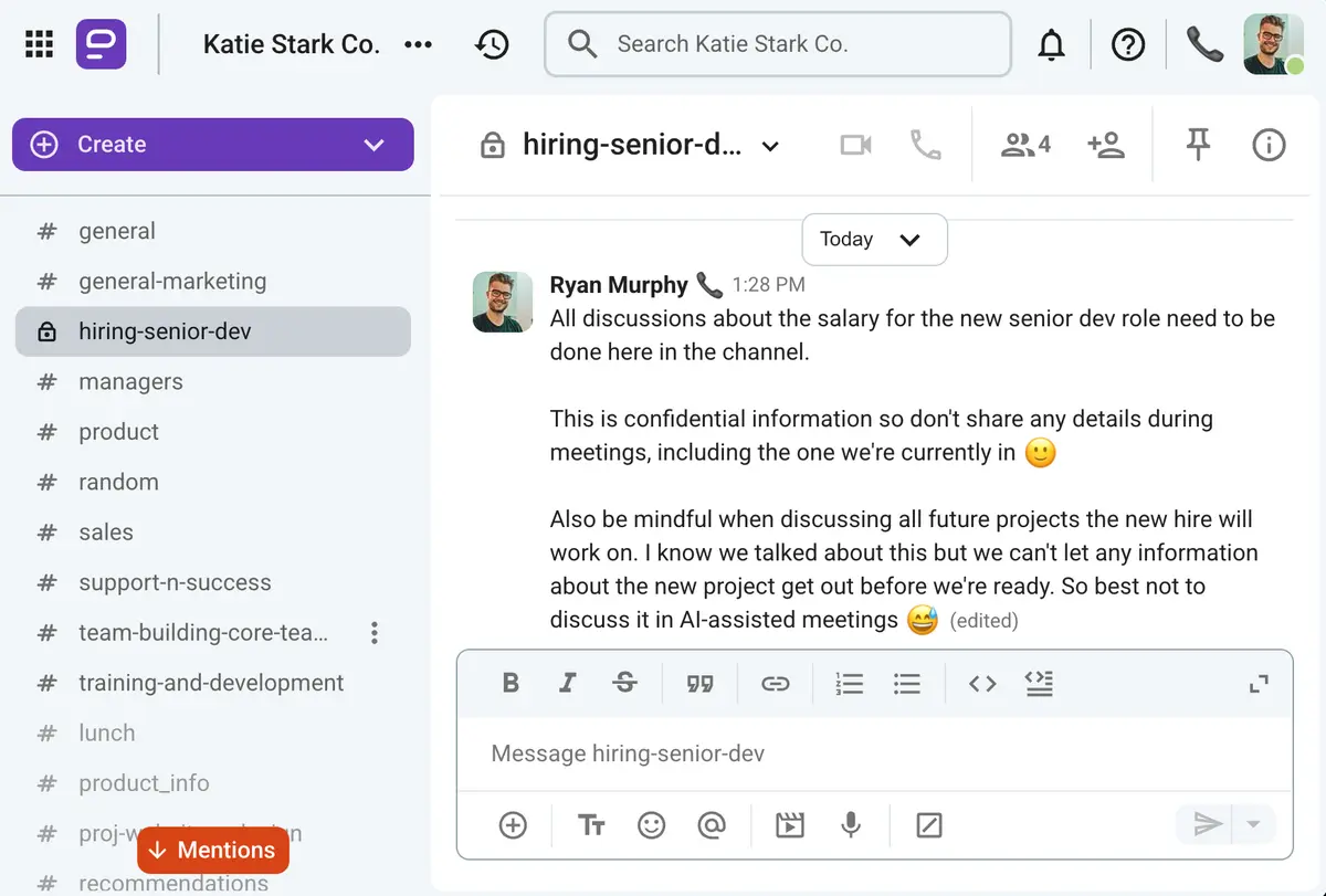 Some discussions are better held in private channels on team communication apps like Pumble by CAKE.com 