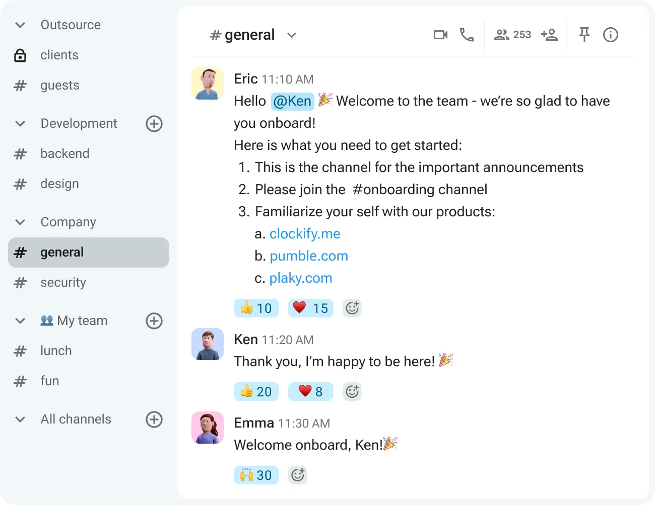 Welcoming new employees via Pumble by CAKE.com