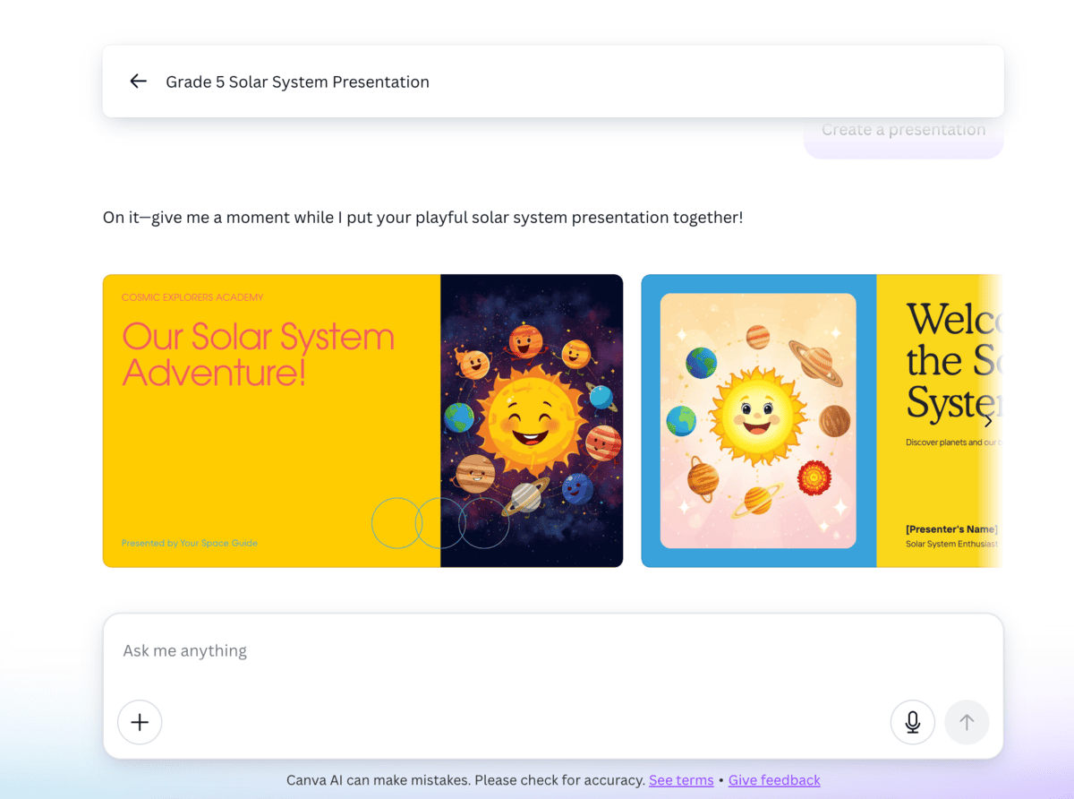 Presentation created with Canva’s AI