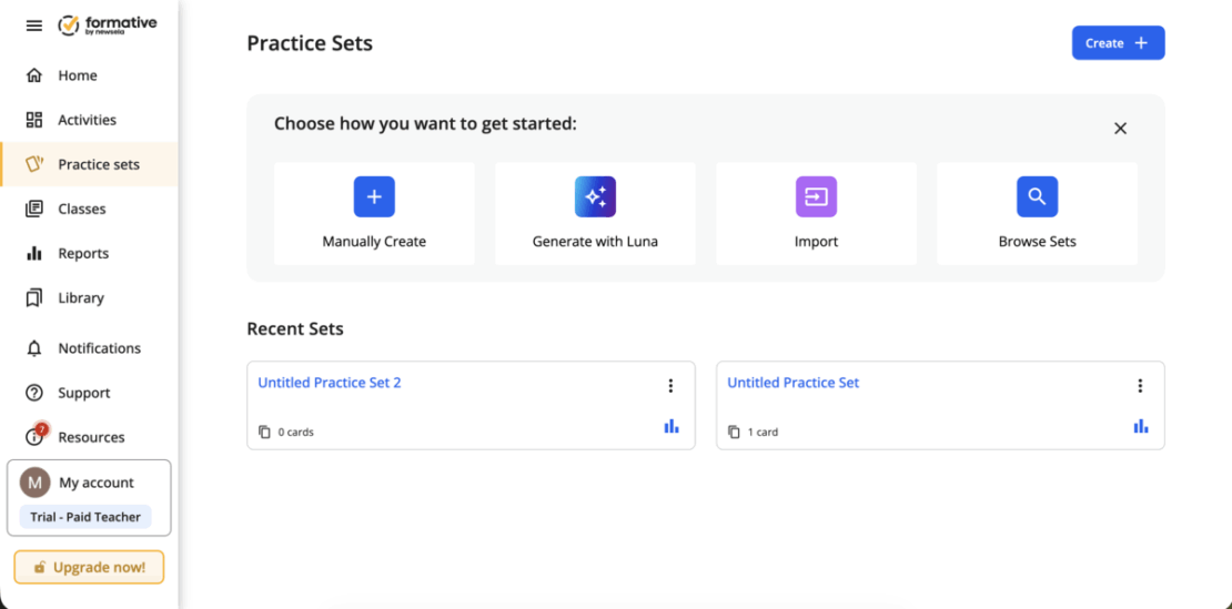 Creating practice sets in Formative