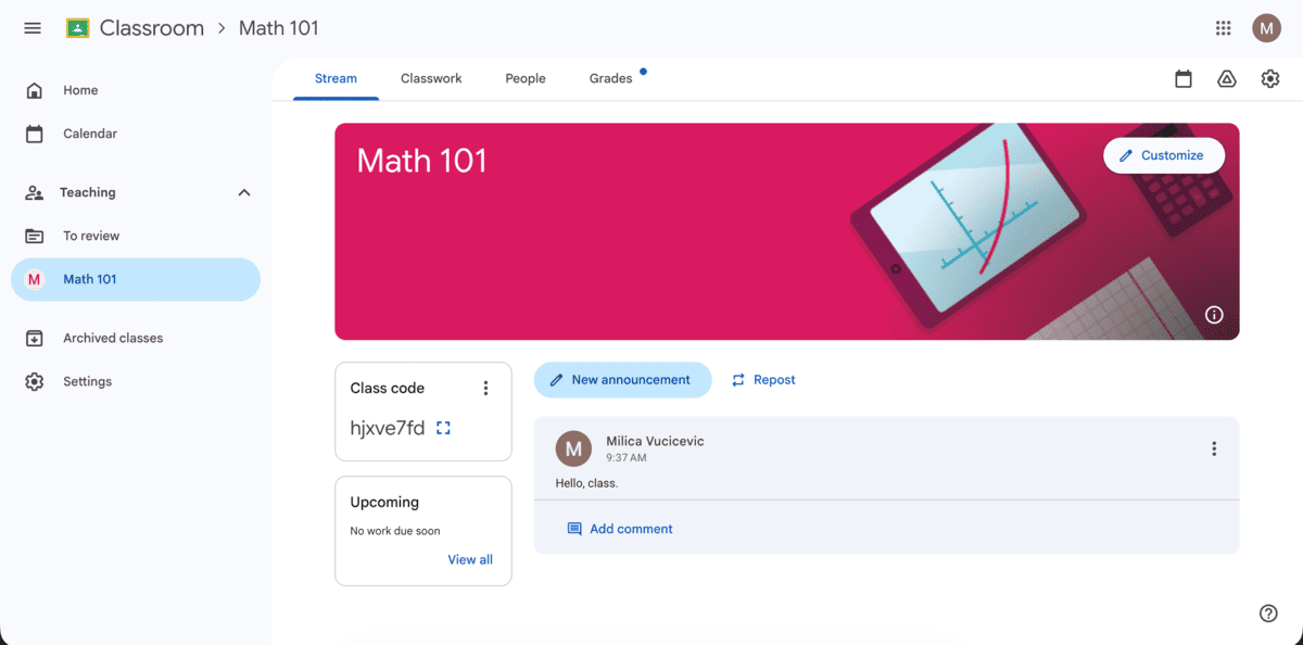 Google Classroom class