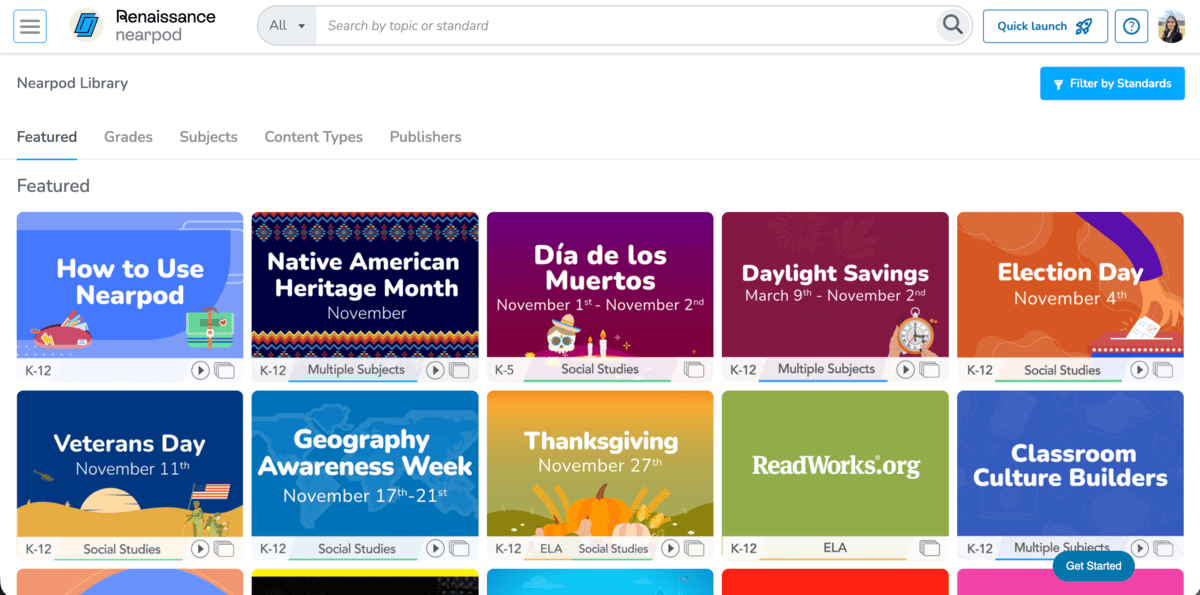 Nearpod’s library of lessons