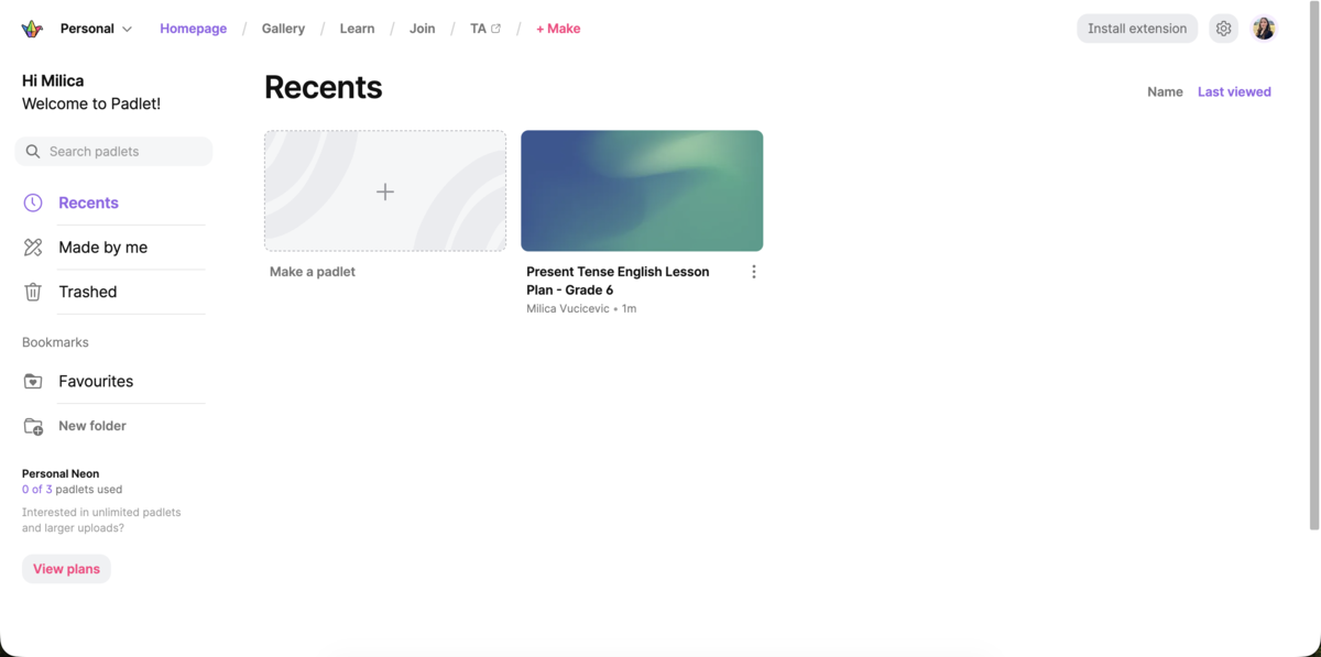 Padlet homepage