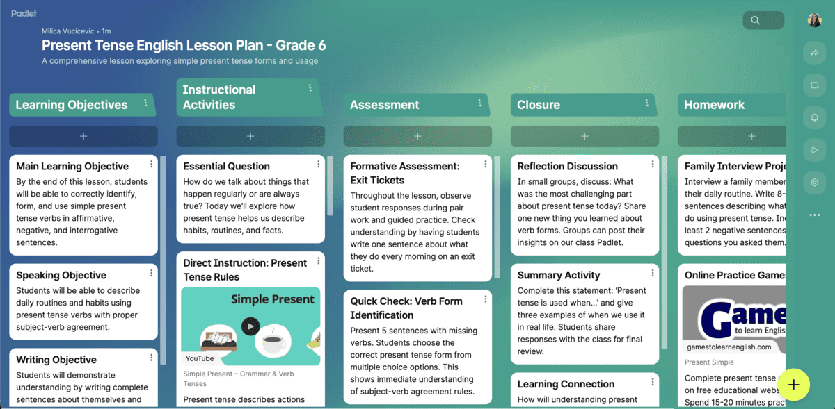 Lesson plan created with the help of Padlet AI