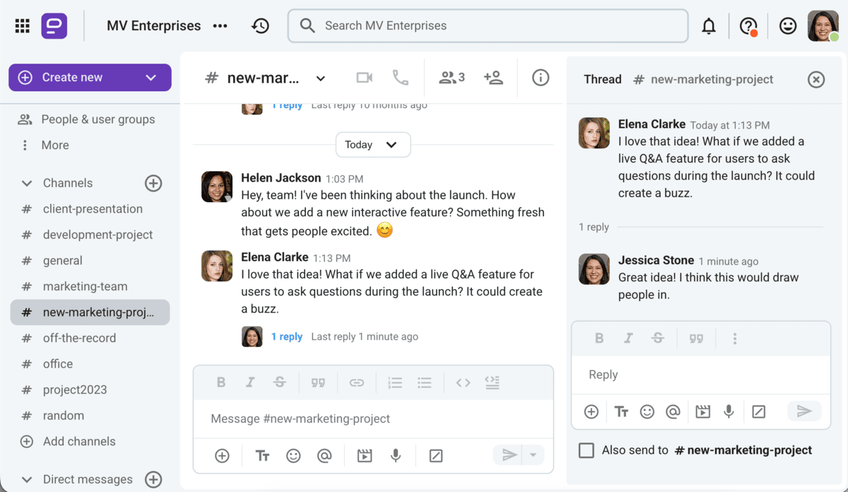Positive team communication in Pumble, a team communication app