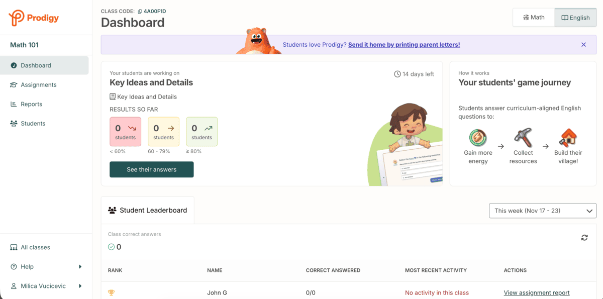 Dashboard with leaderboard