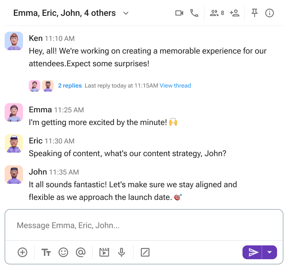 An example of informal business communication in Pumble