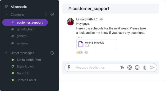 An example of structuring communication style on Pumble, business messaging app