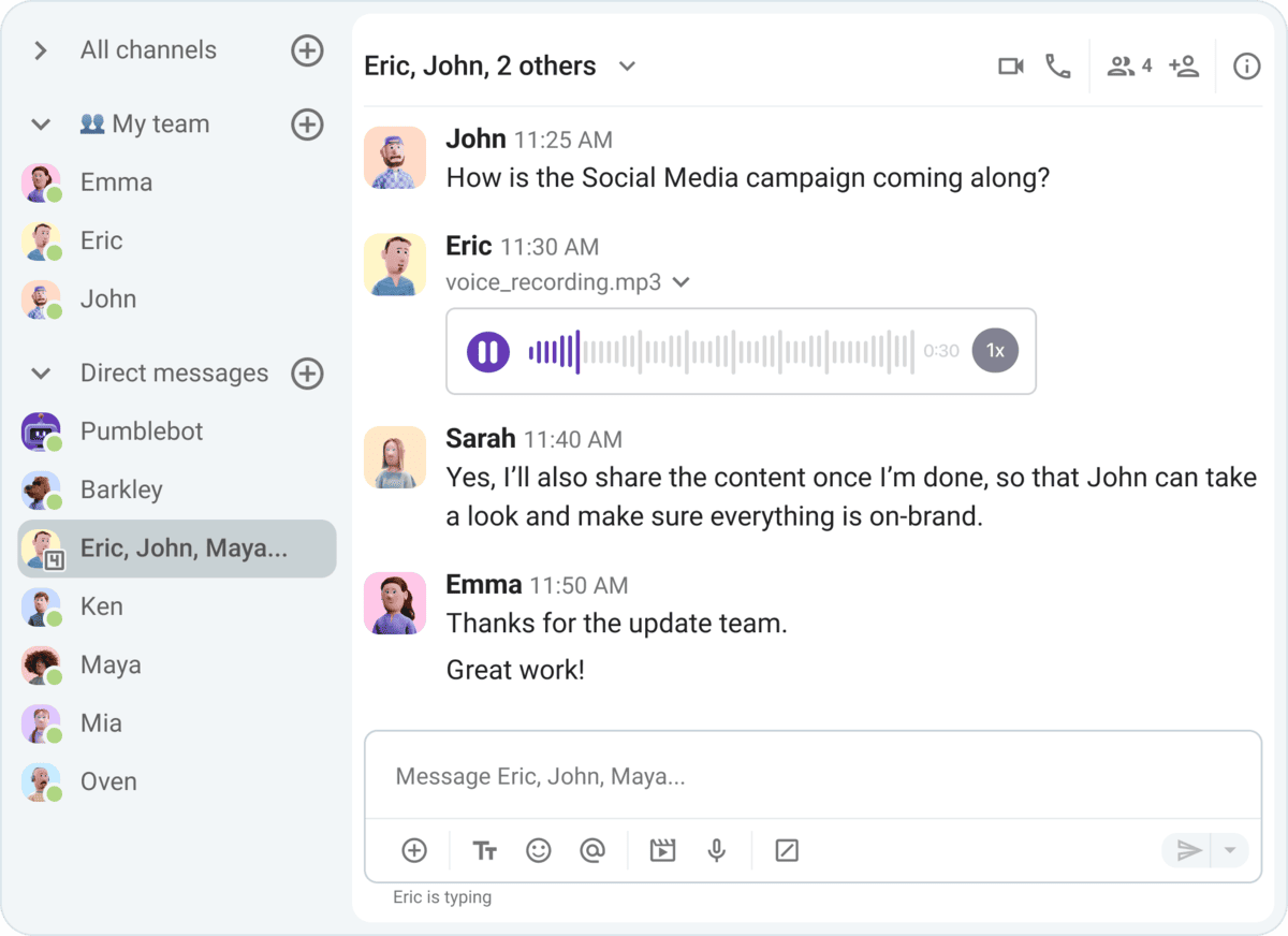 Communicate with all team members in Pumble
