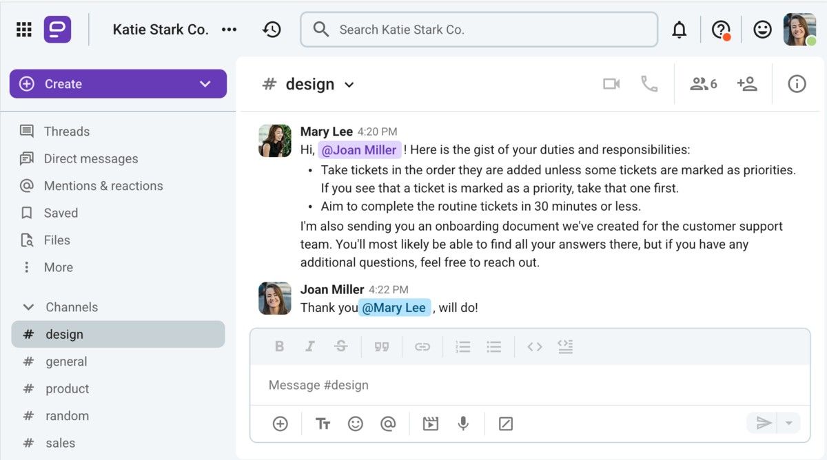 An example of the controlling communication style on Pumble, a team communication app