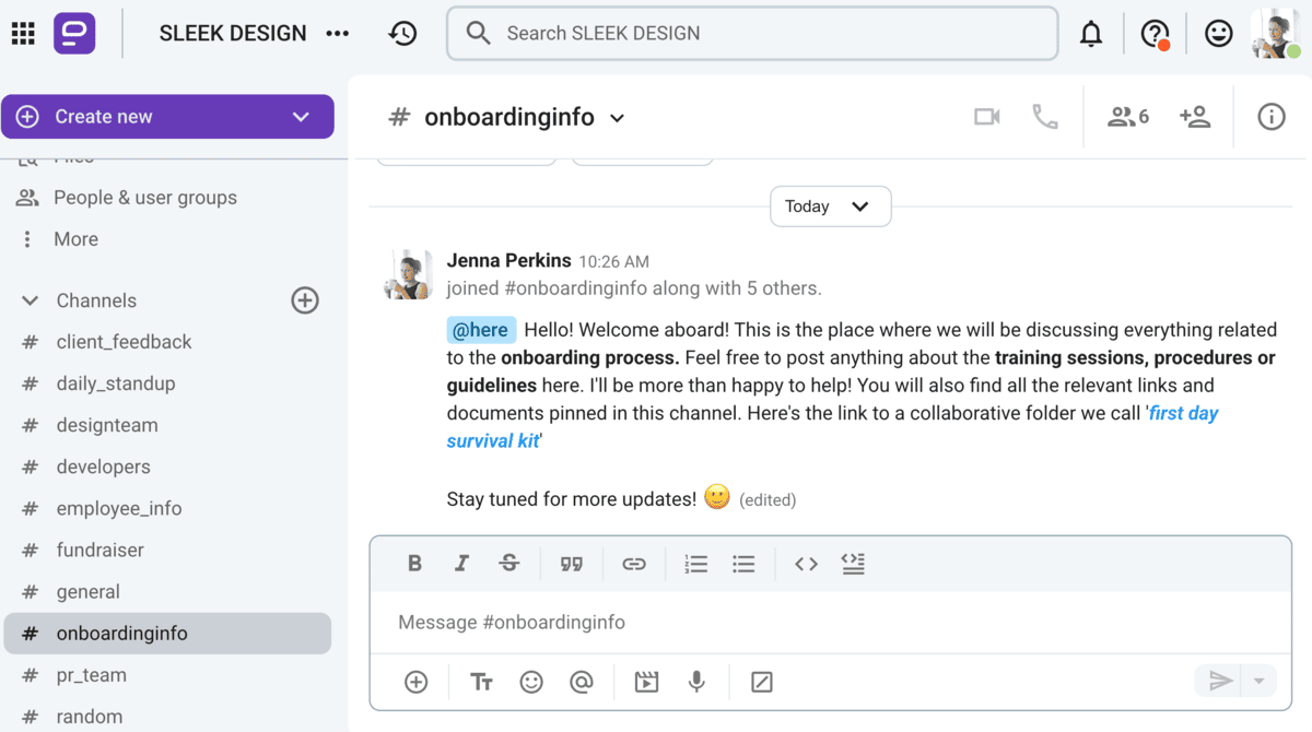 Onboarding employees via Pumble