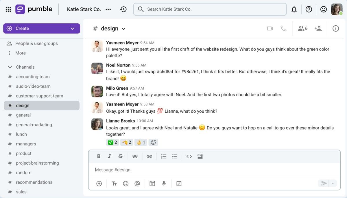 An example of the relinquishing communication style in Pumble, a team communication app