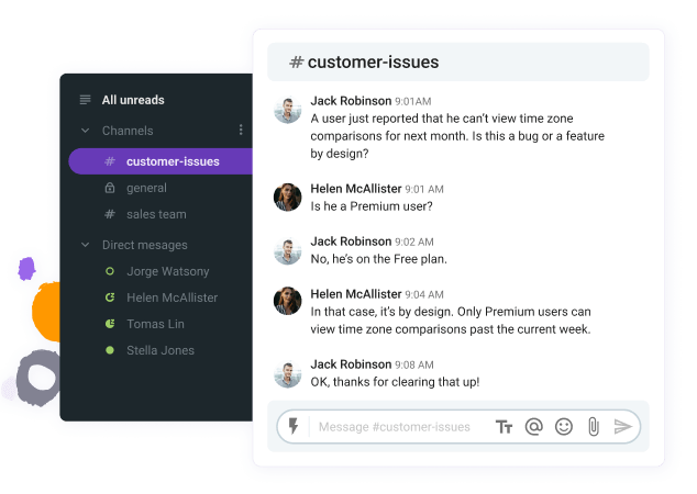 An example of instant communication in Pumble (business messaging app)