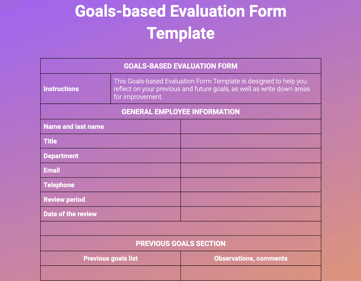 An example of our goals-based evaluation form
