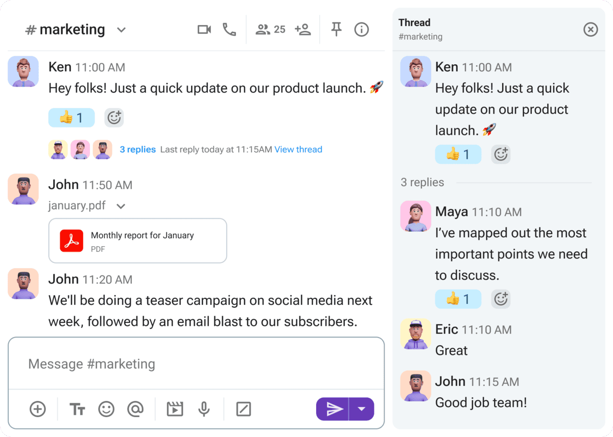 Keep up with discussions using threads in Pumble
