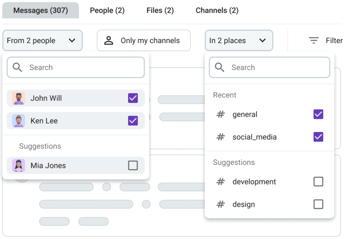 Narrow your search in Pumble