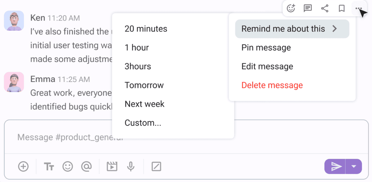 Set up reminders in Pumble