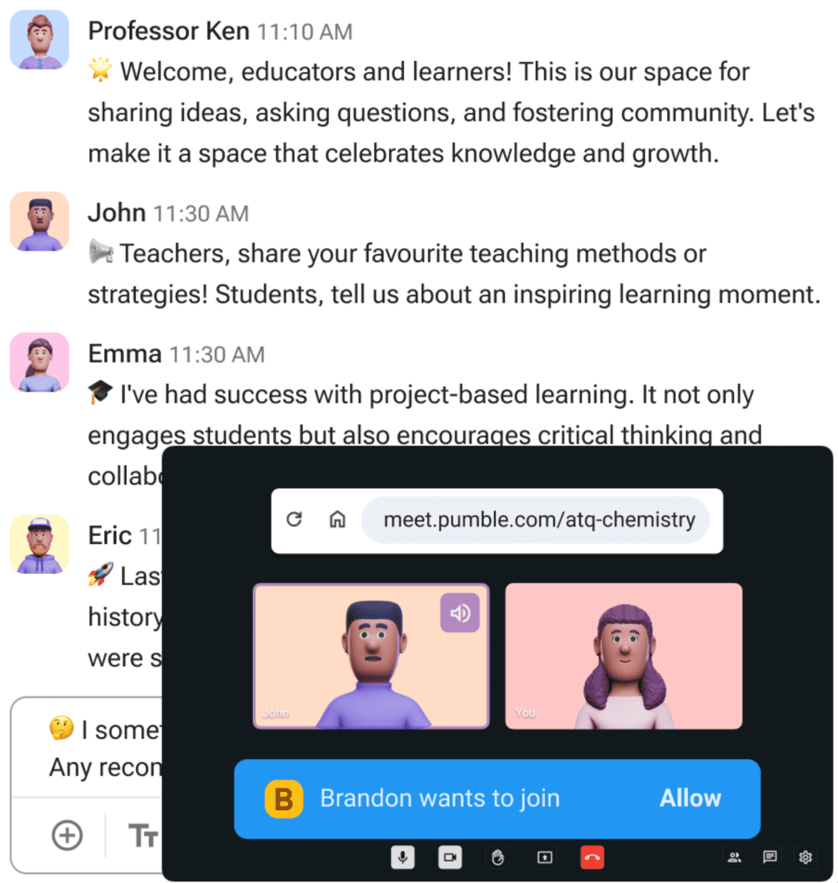 Use Pumble as your communication app for education & connect over messages and video calls