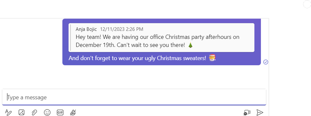 A close-up of messaging in Microsoft Teams
