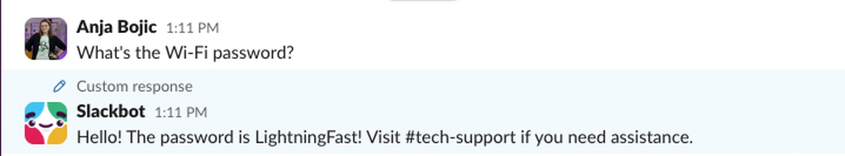 A custom response in Slackbot