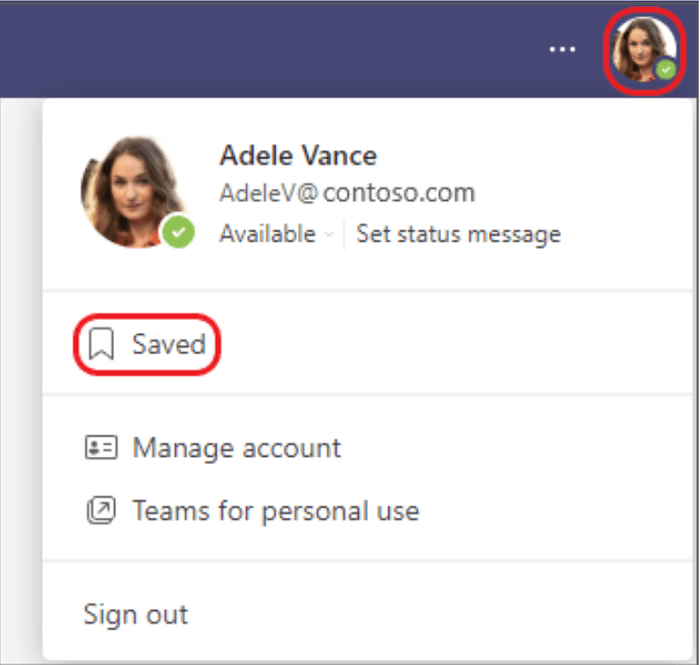 A saved message in Microsoft Teams