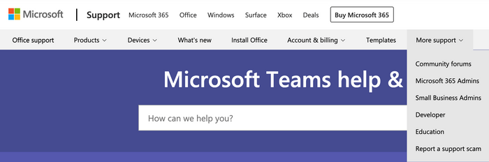 Additional support in Microsoft Teams