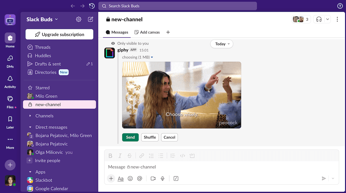 Choosing a gif in Slack