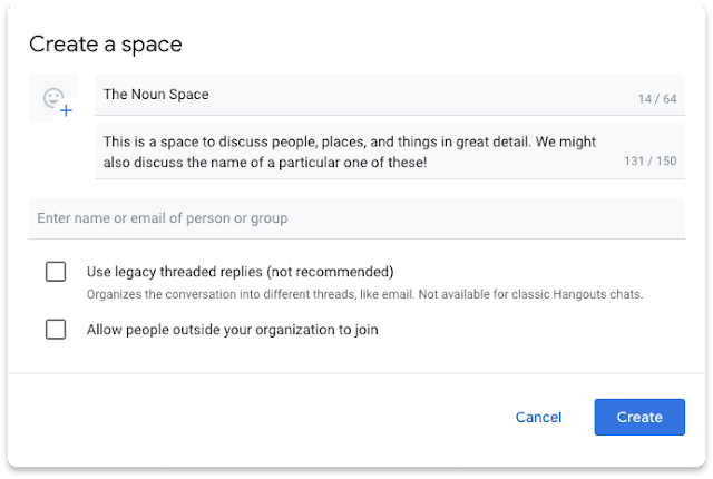 Creating a Space in Google Chat