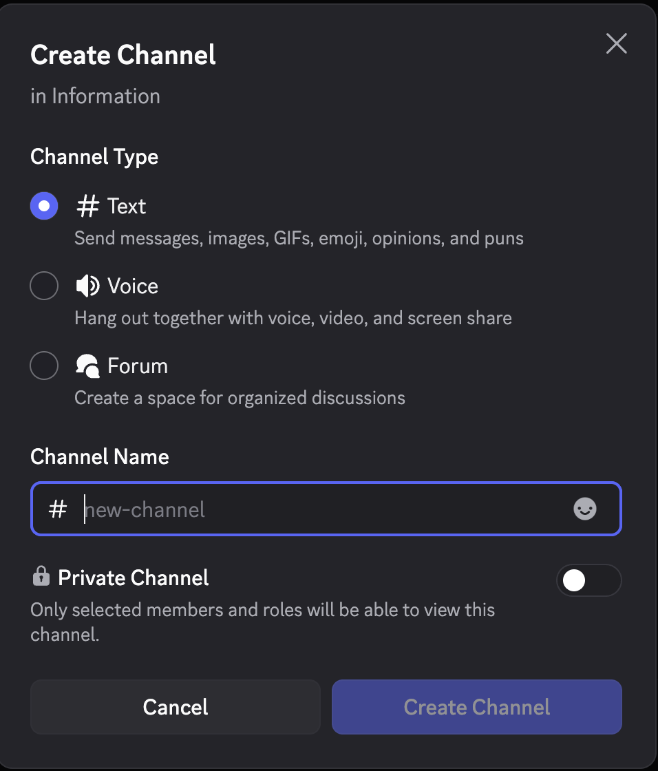 Creating a channel in Discord
