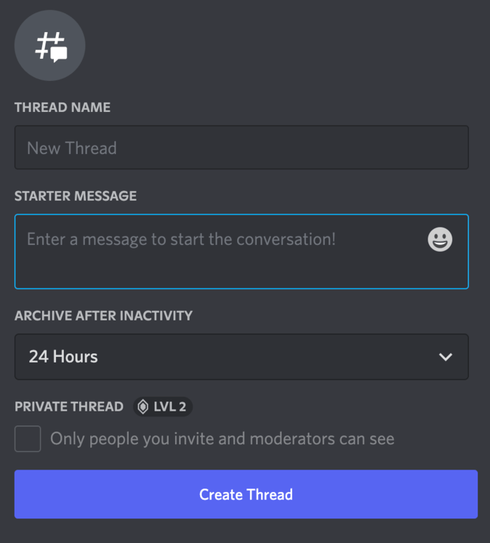 Creating a thread in Discord