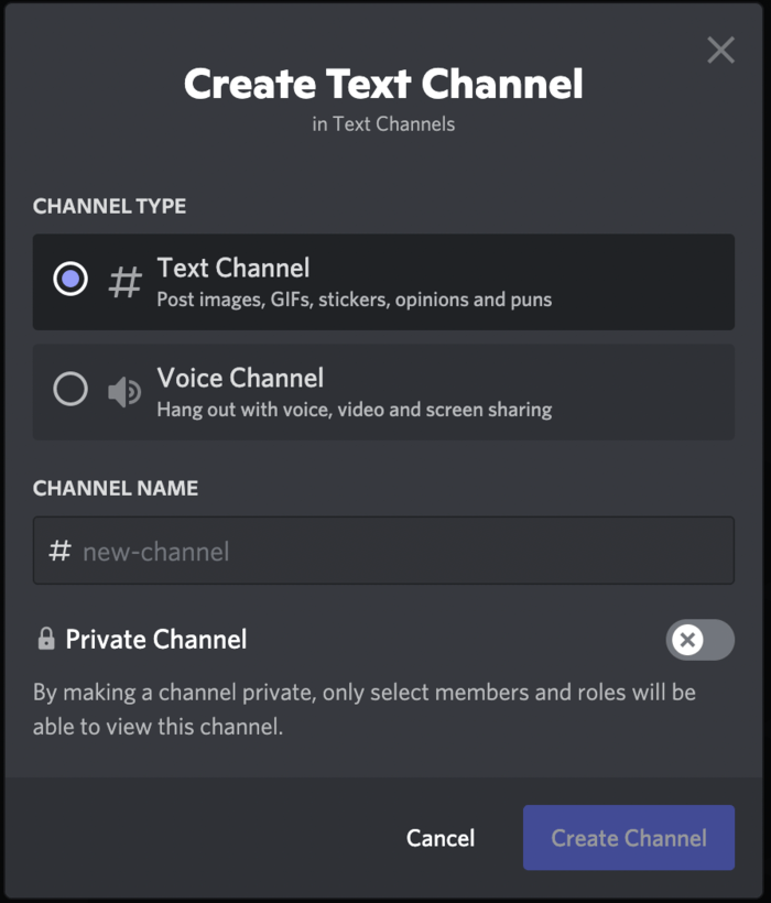 Creating channels in Discord