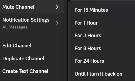 Discord channel notification settings