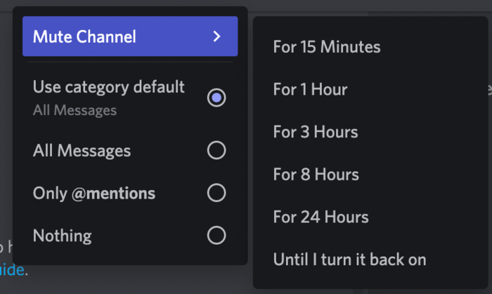 Discord’s channel notification settings